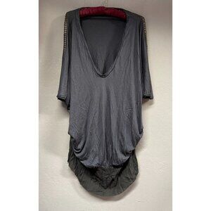 Collection K Dolman Sleeve Scoop Tunic Gold Metal Accent Silk Blend Lagenlook